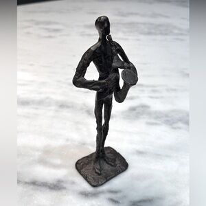 Vintage Metal Musician Saxophone Player Sculpture Cast Bronze 8”